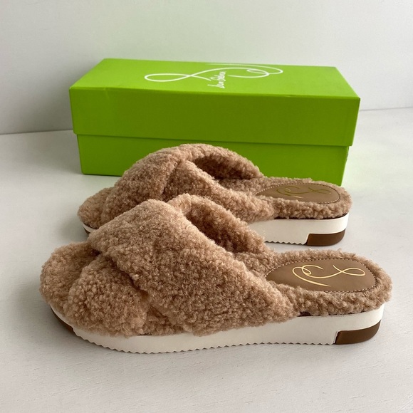✨New SAM EDELMAN Alice Faux Fur Slide Sandals Camel Shearling 7M - Picture 2 of 8